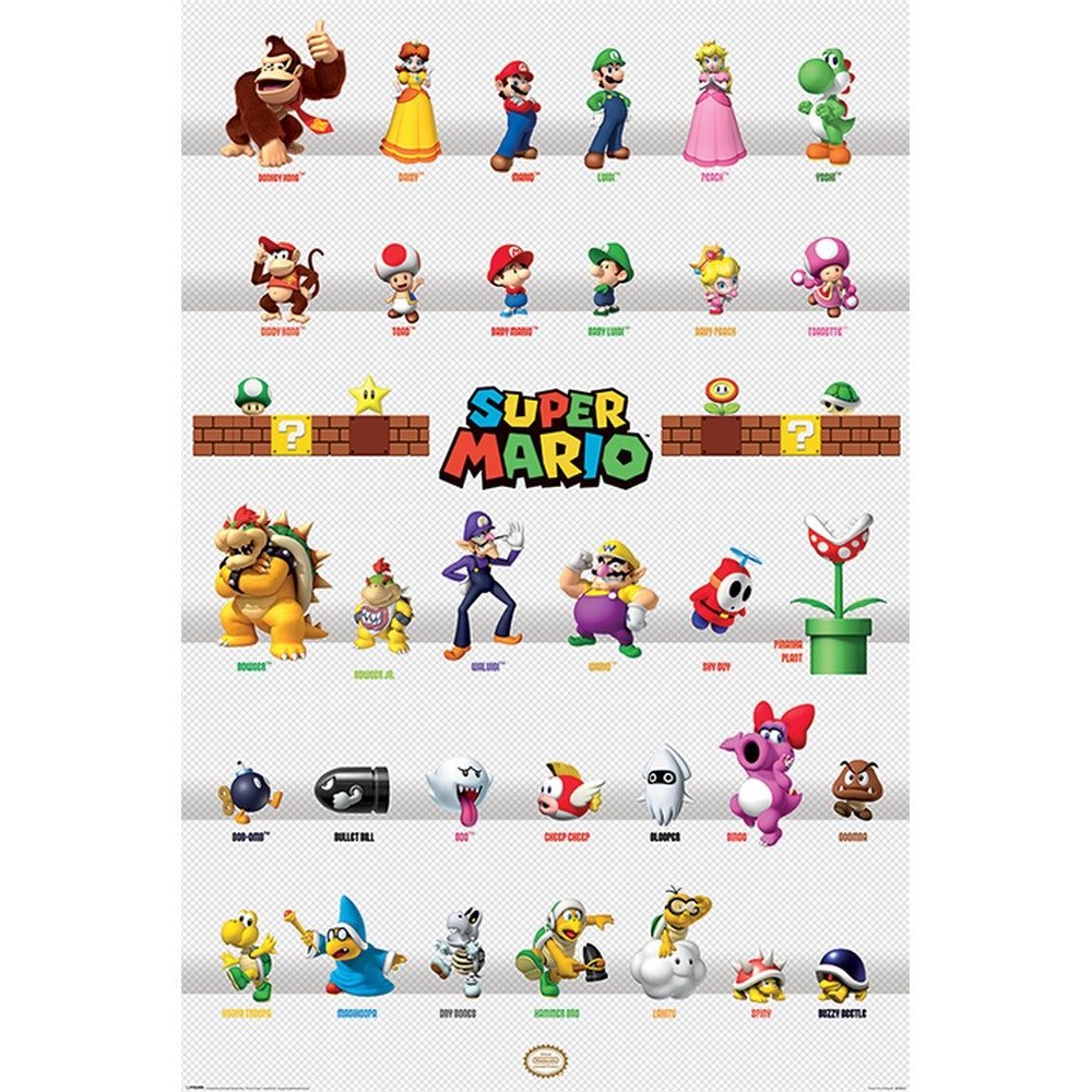 SUPER MARIO スーパーマリオ (40周年 ) - Character Parade / ポスター - PGS